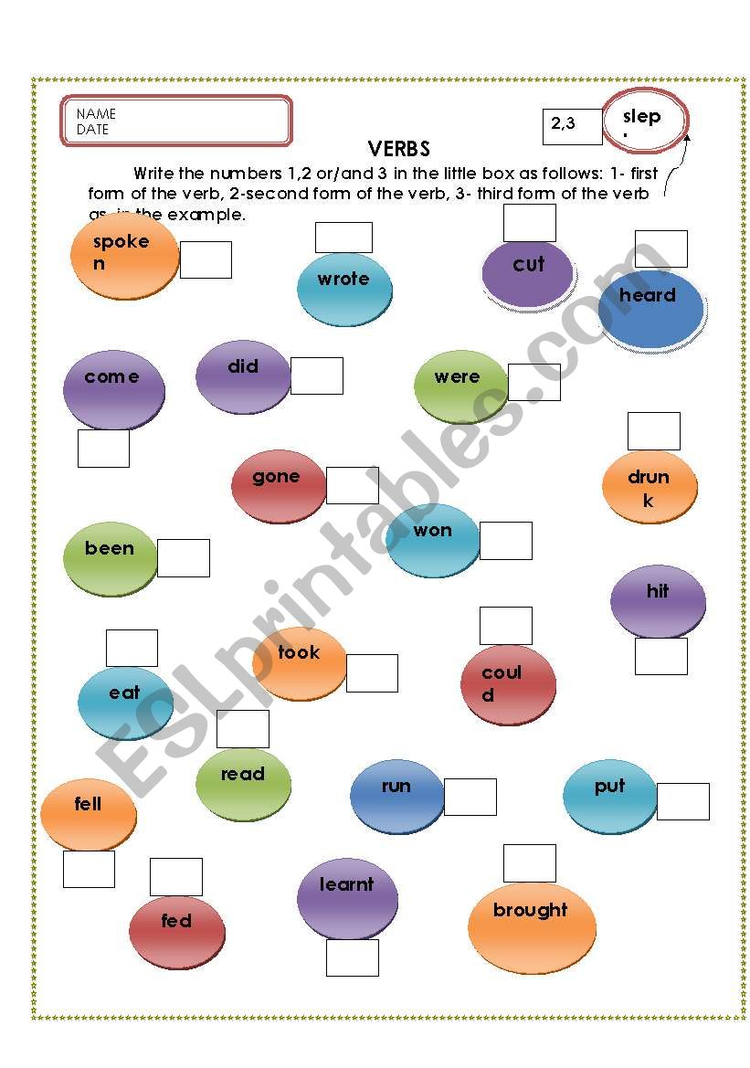 Irregular verbs-forms worksheet