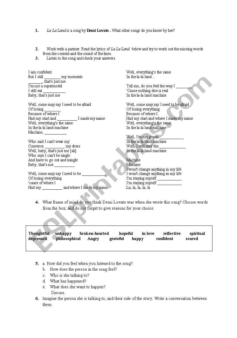 Deme Lovato - La La Land worksheet