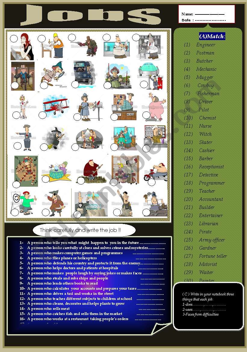 Jobs (1) worksheet