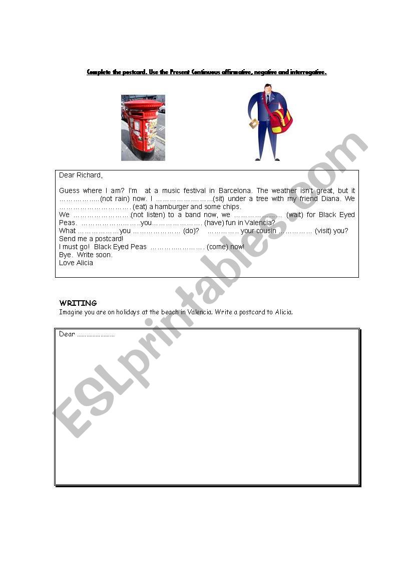 Writing a postcard worksheet