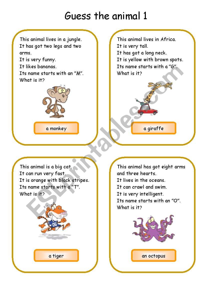 Animals card game 1 worksheet