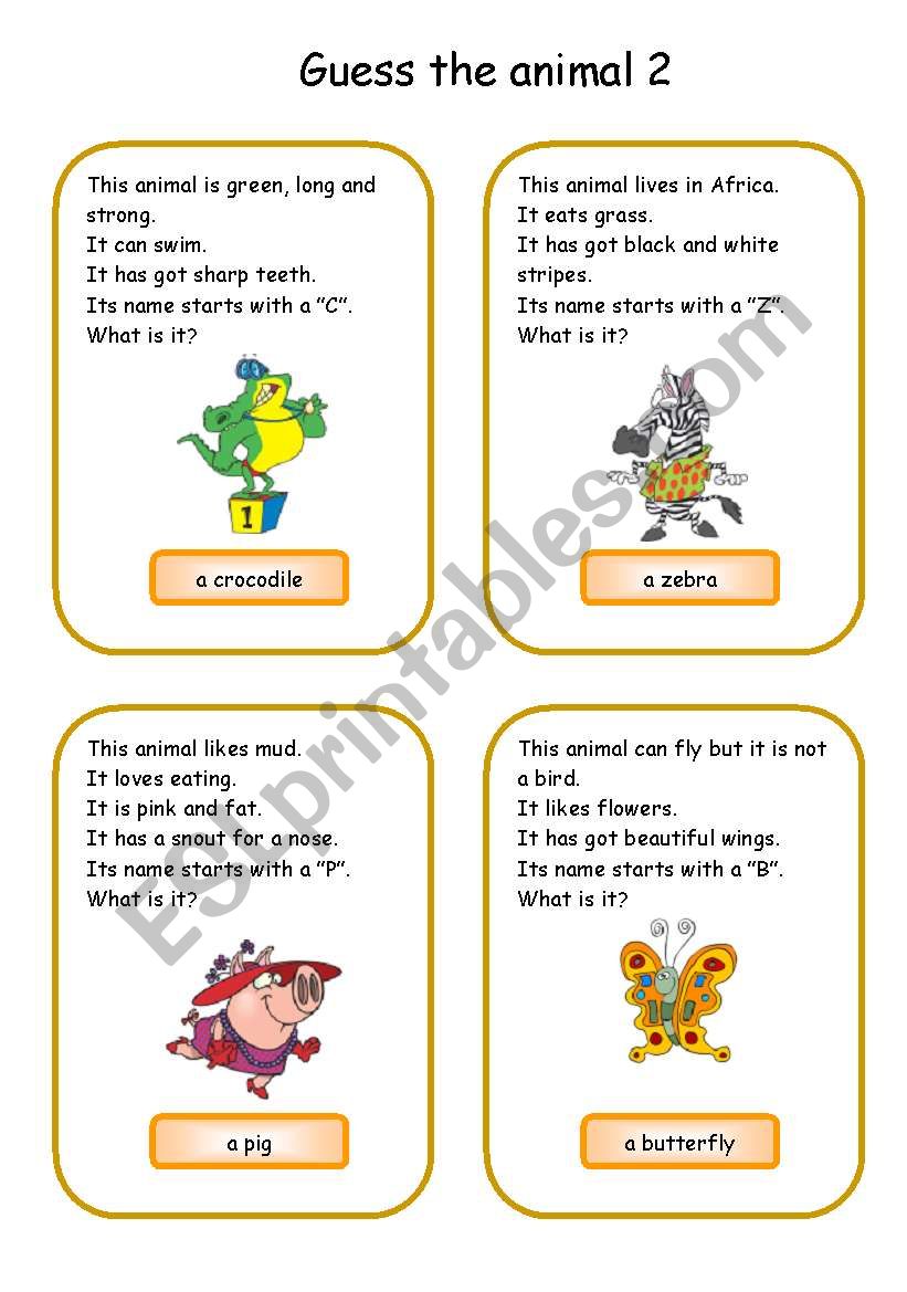 Animals card game 2 worksheet