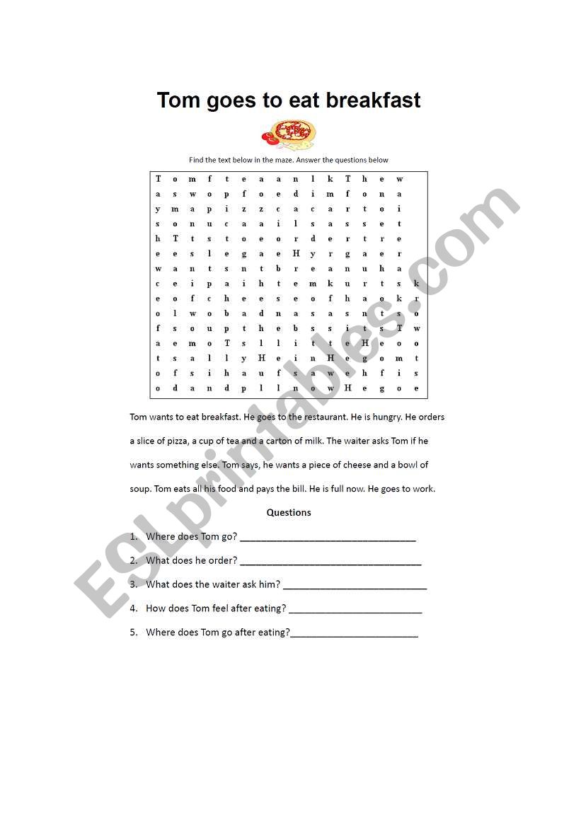 food text maze worksheet