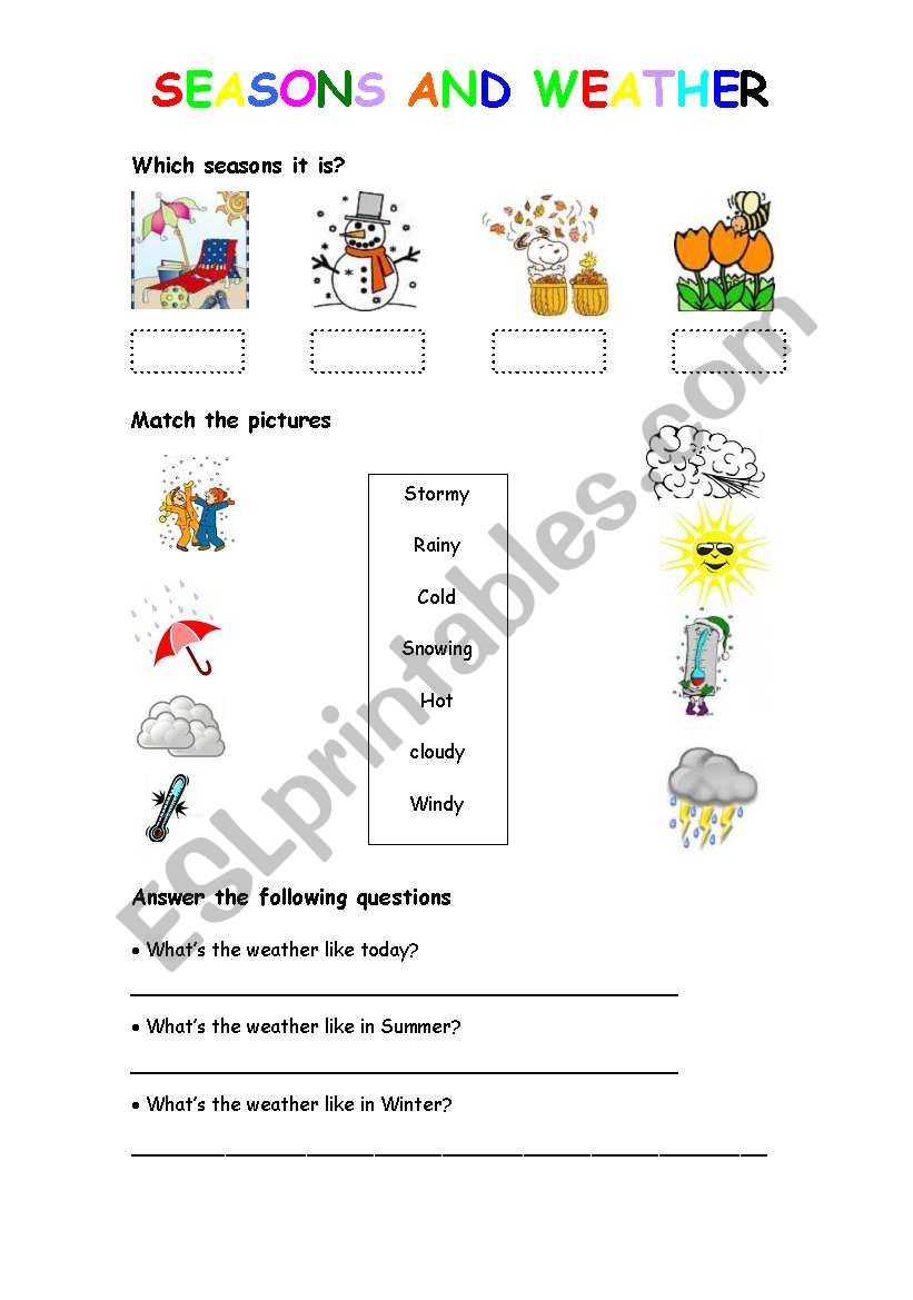 Seasons and weather worksheet