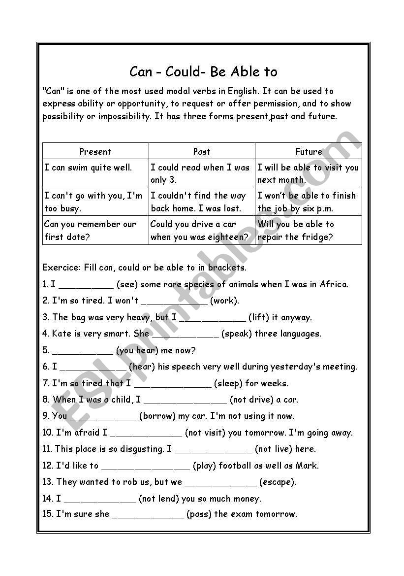 modal verbs - can, could, be able to