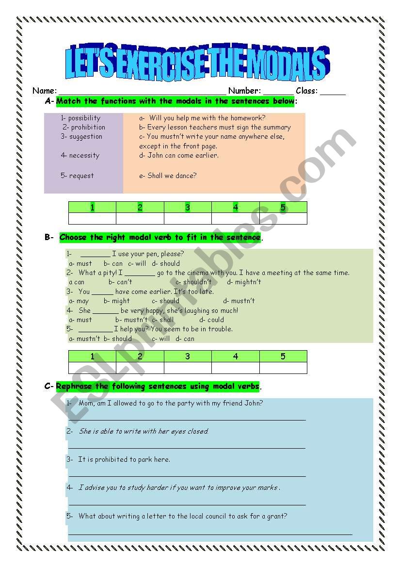 Practise Modal functions and equivalent expressions