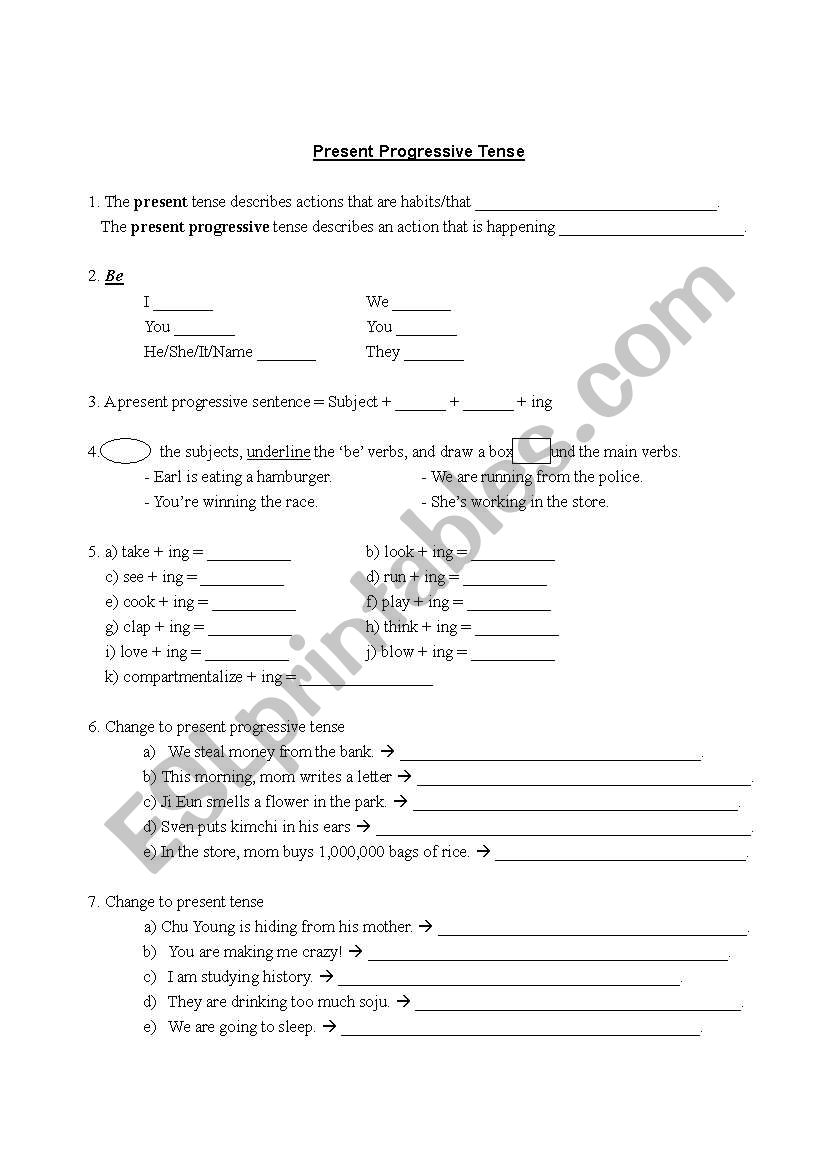 Present cont. tense worksheet