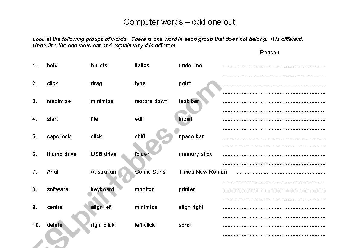 Computer language worksheet