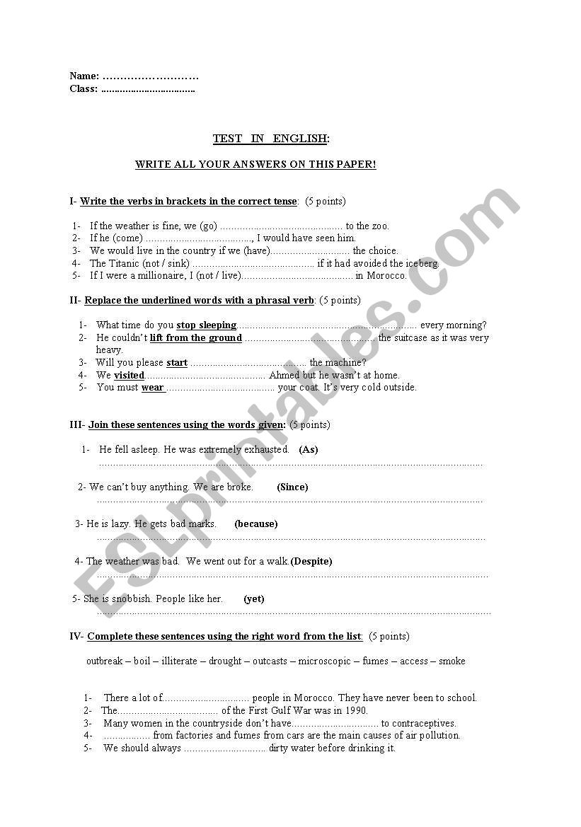 TEST worksheet