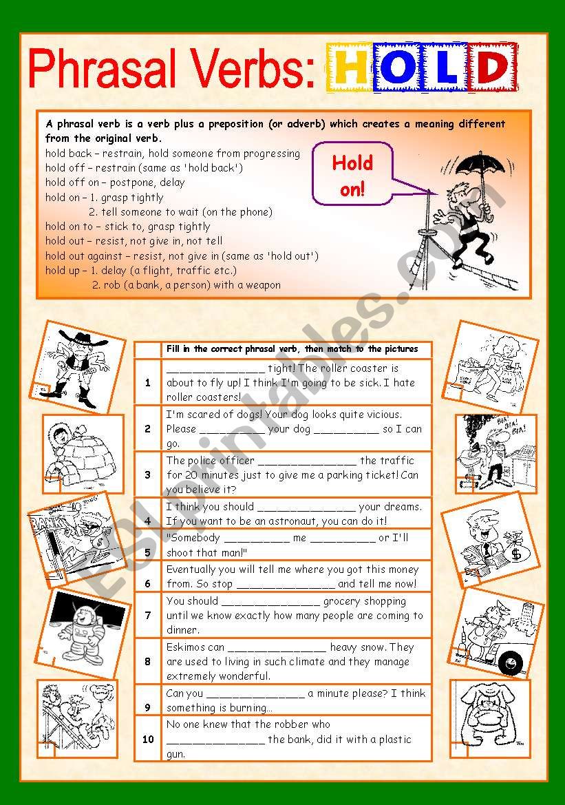 Phrasal verbs (10/10): HOLD worksheet