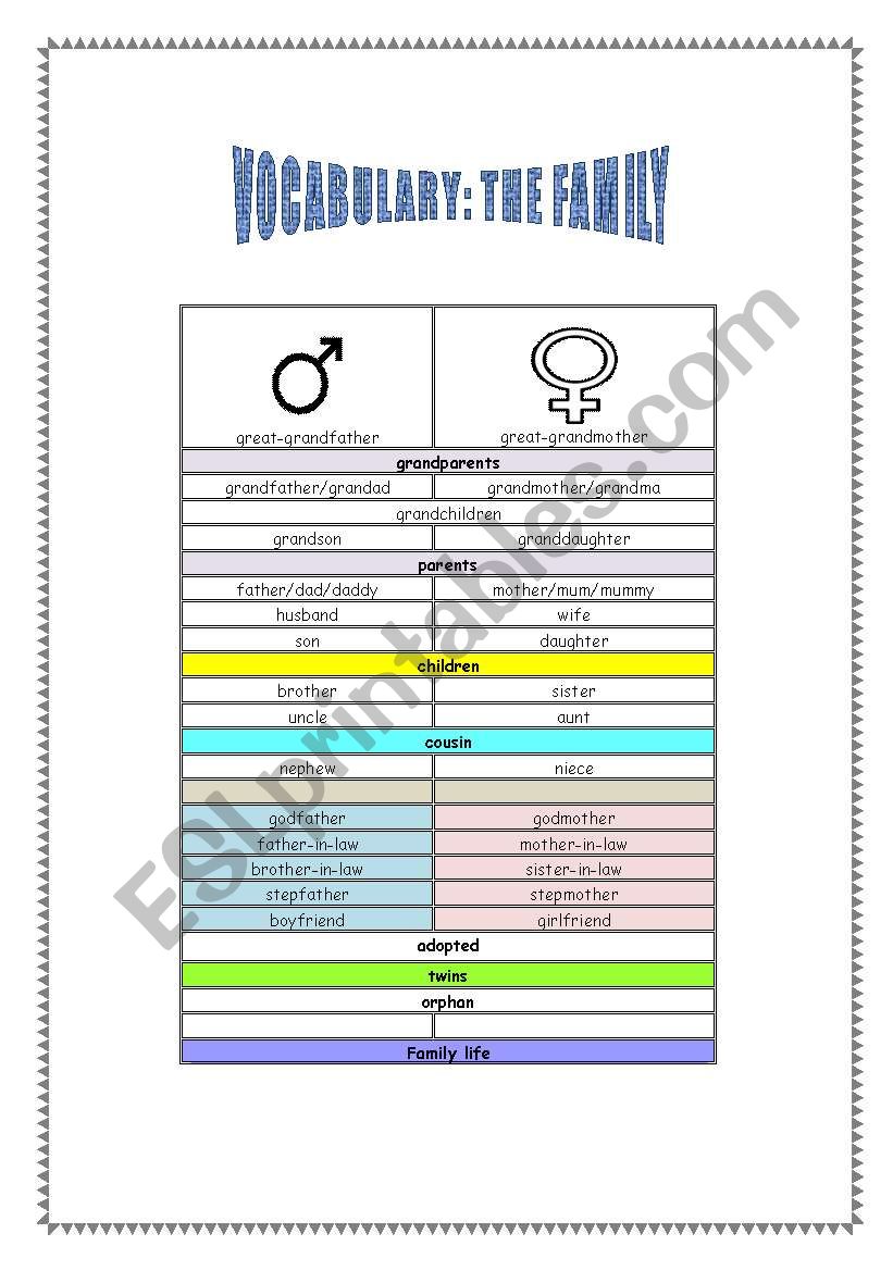 Vocabulary_The family worksheet