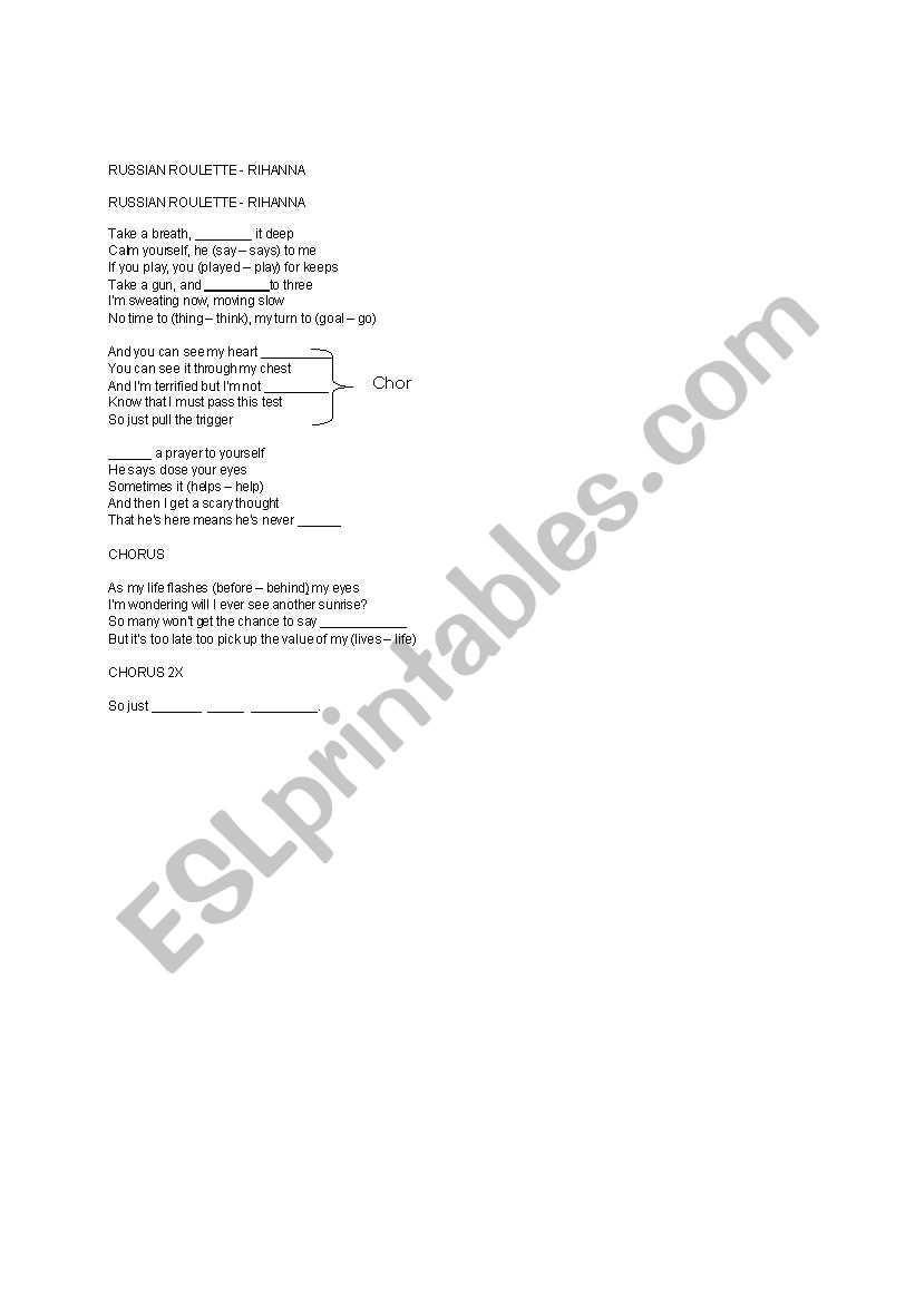 Russian Roulette - ESL worksheet by lina_therese