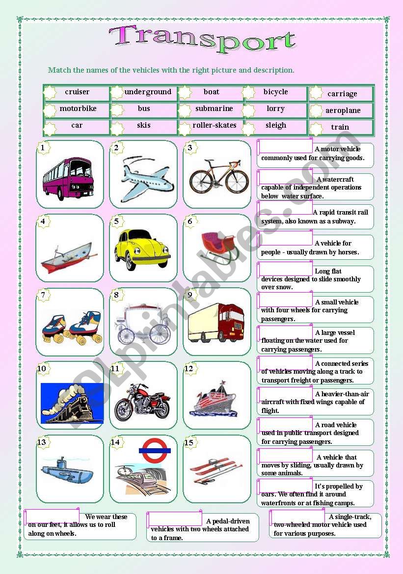 Transport - matching exercise (editable)