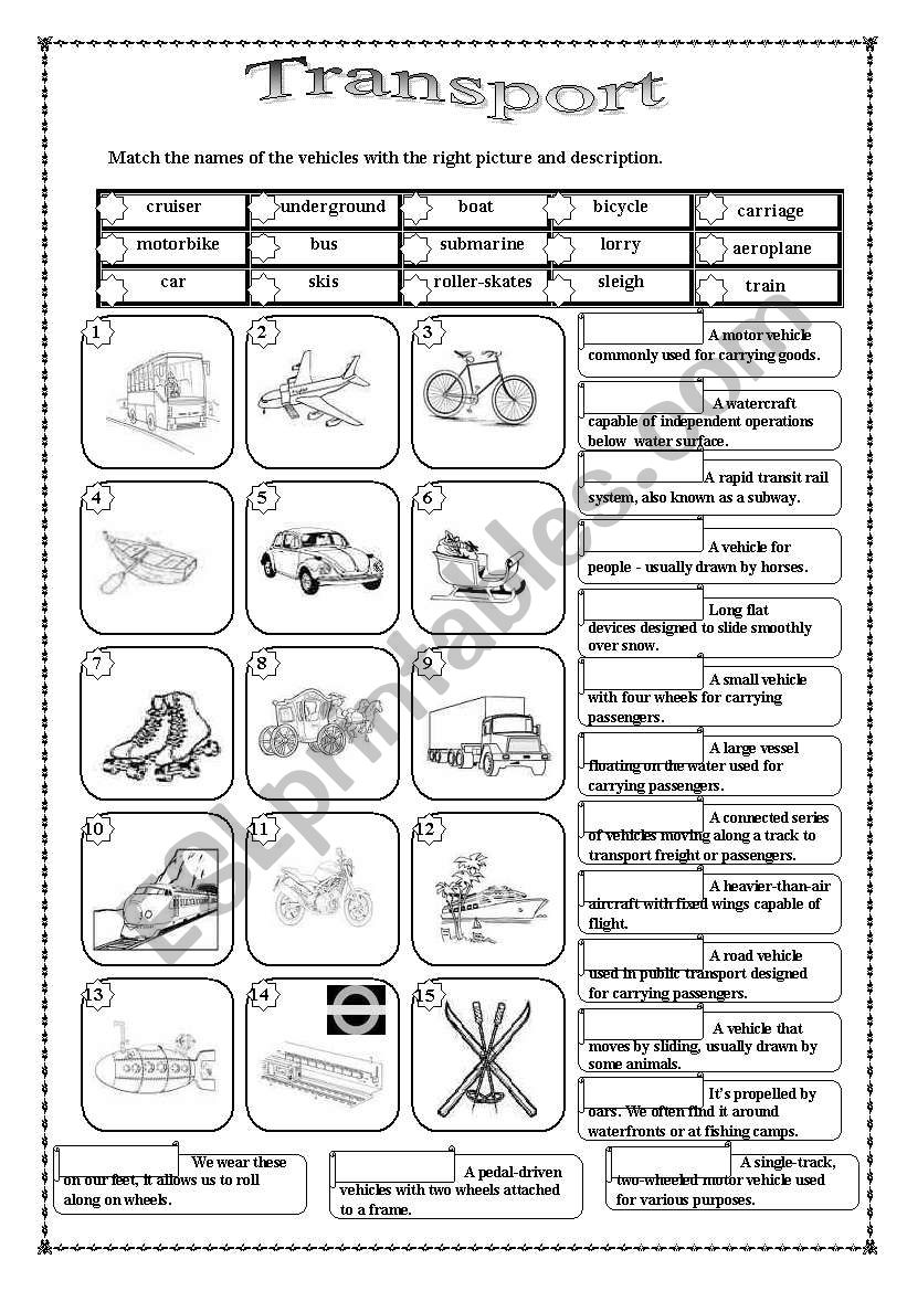 Transport - matching exercise (editable)