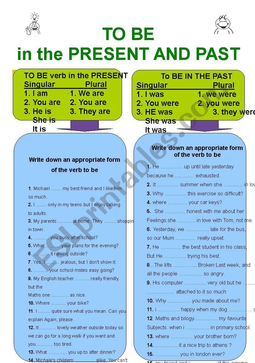 TO BE- past and present worksheet