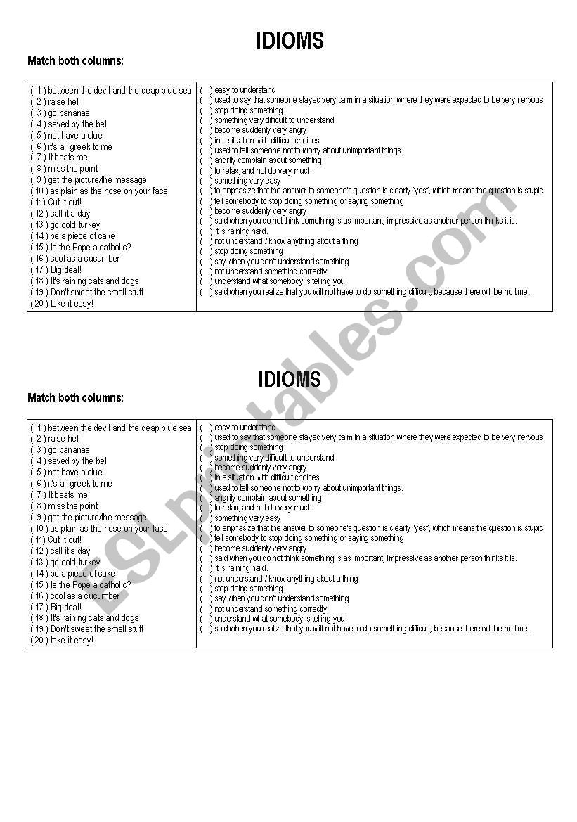 IDIOMS worksheet