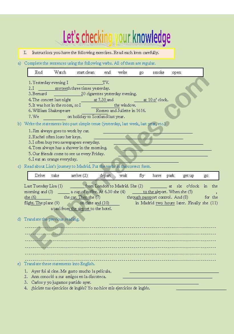 Past Simple Tense worksheet