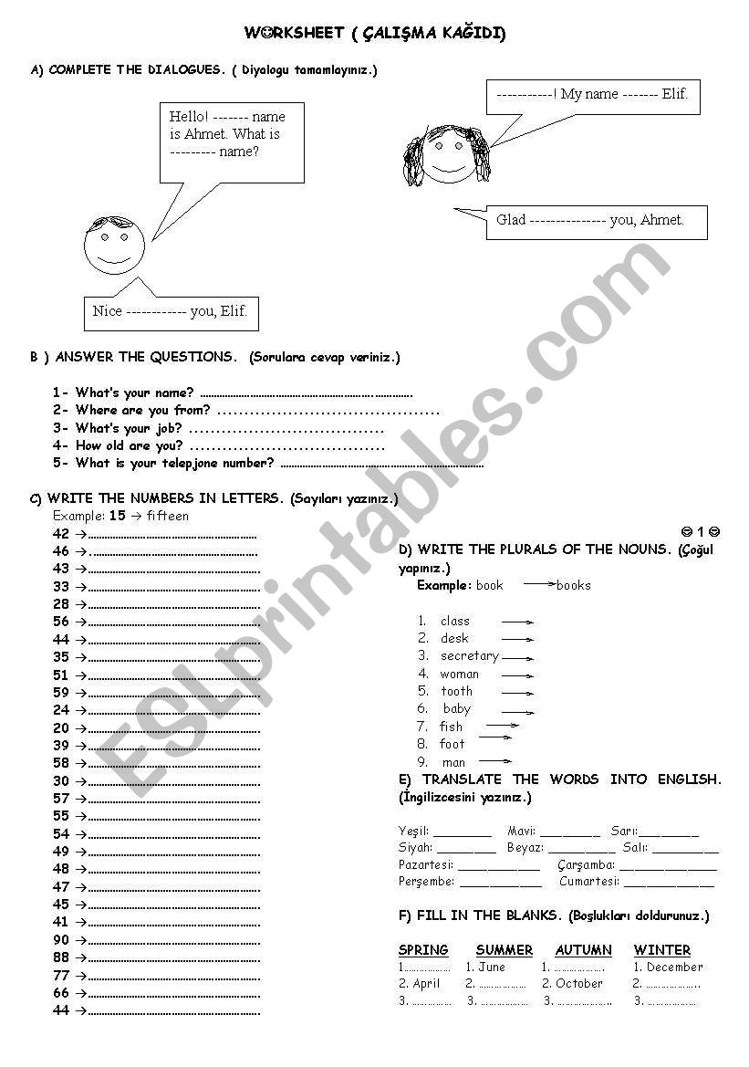 A Mixed Worksheet for 6th classes