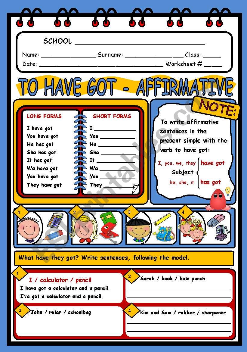 TO HAVE GOT - AFFIRMATIVE worksheet