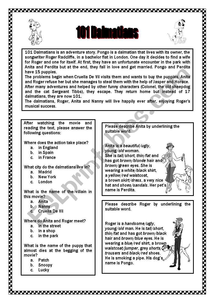 101 Dalmatians B/W worksheet