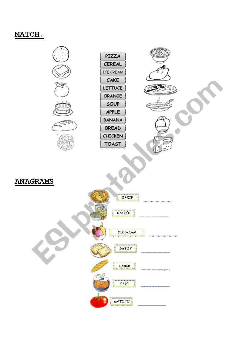 Food Anagrams worksheet
