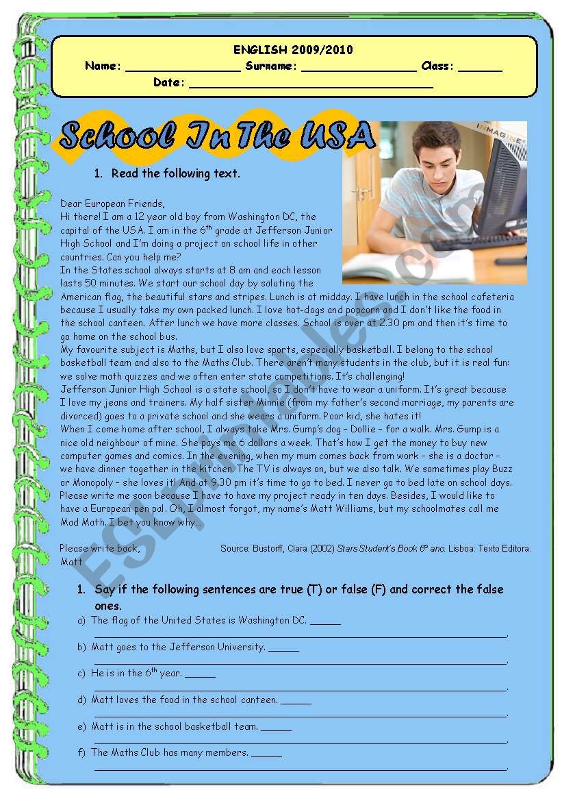 SCHOOL IN THE USA - PRESENT SIMPLE READING + EXERCISES