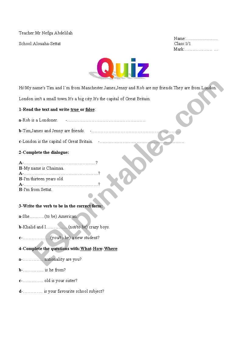 quiz worksheet