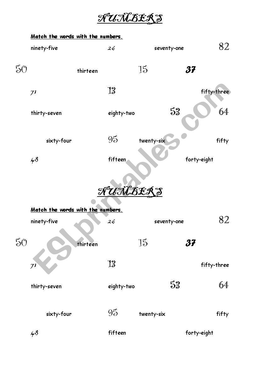 NUMBERS worksheet