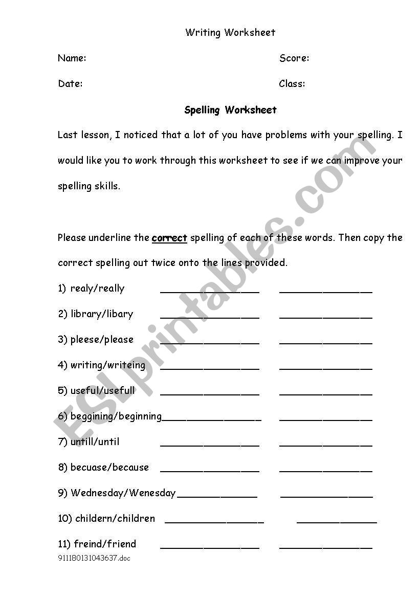 Spelling and Proofreading worksheet