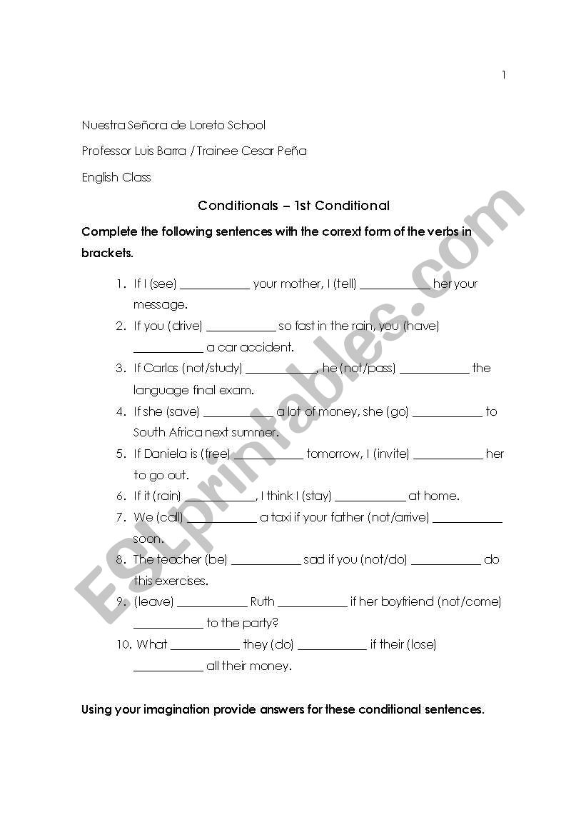 First Conditional worksheet