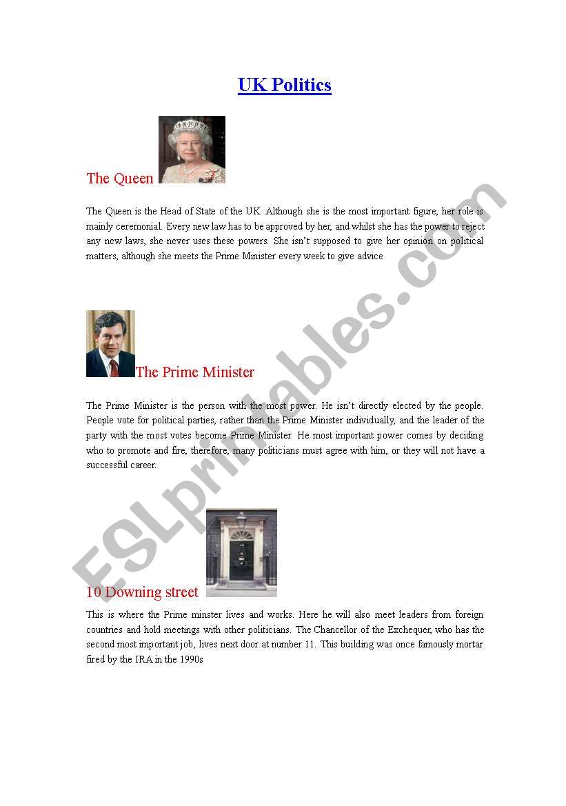 UK Politics worksheet