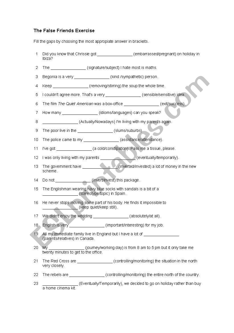 false friends worksheet