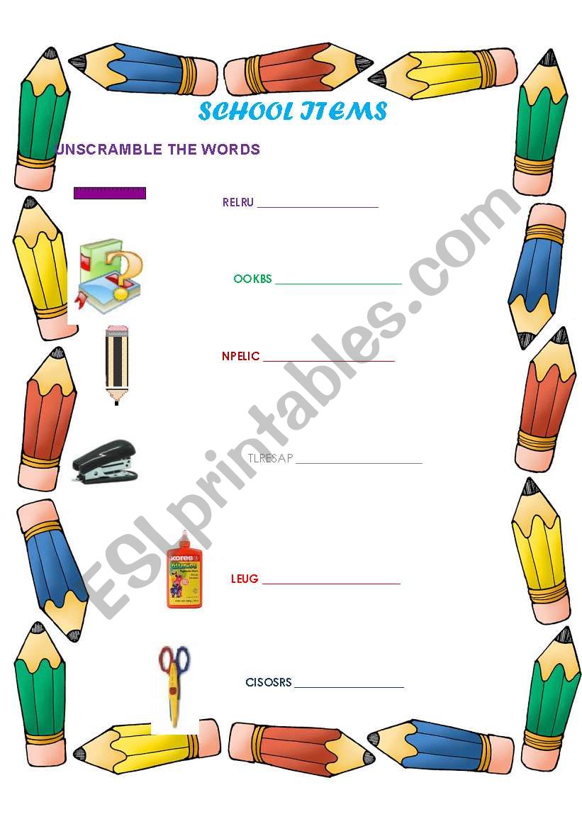 SCHOOL ITEMS worksheet