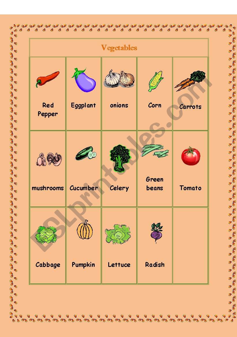 Vegetables Pictionary worksheet