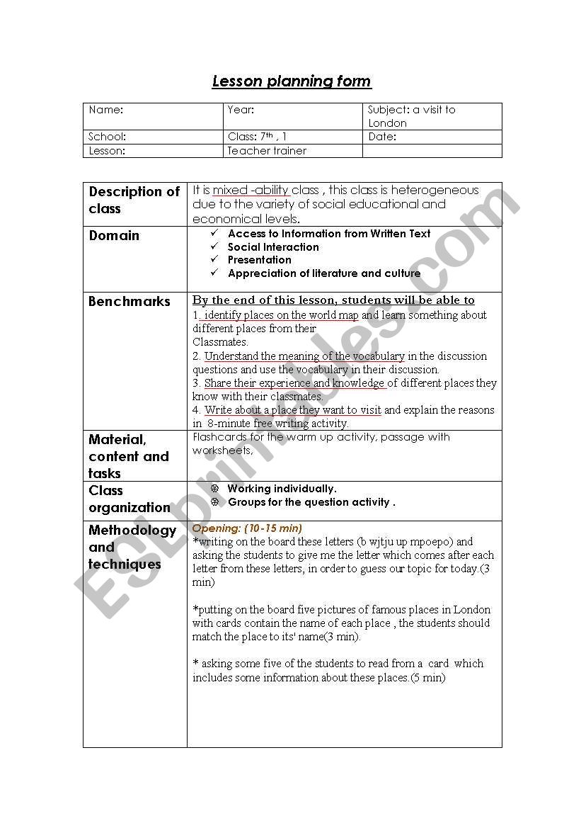 lesson plan about traveling worksheet