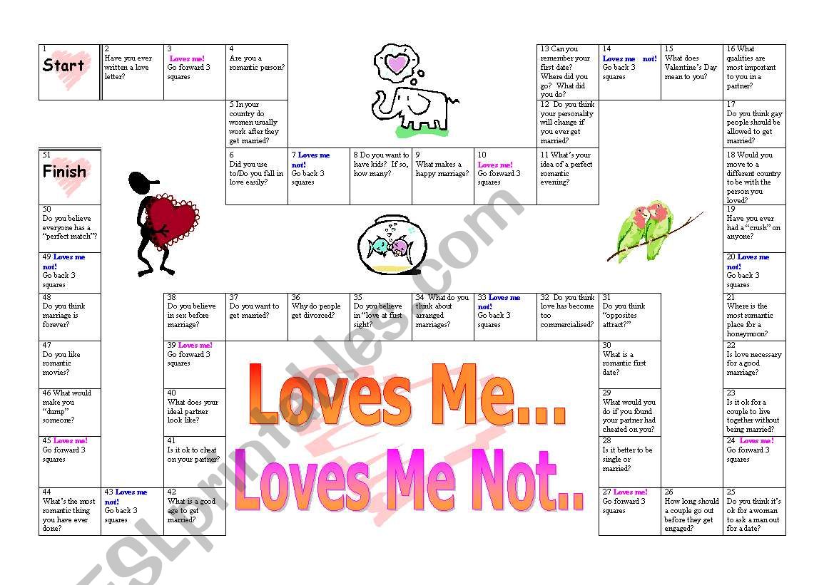 Love board game worksheet