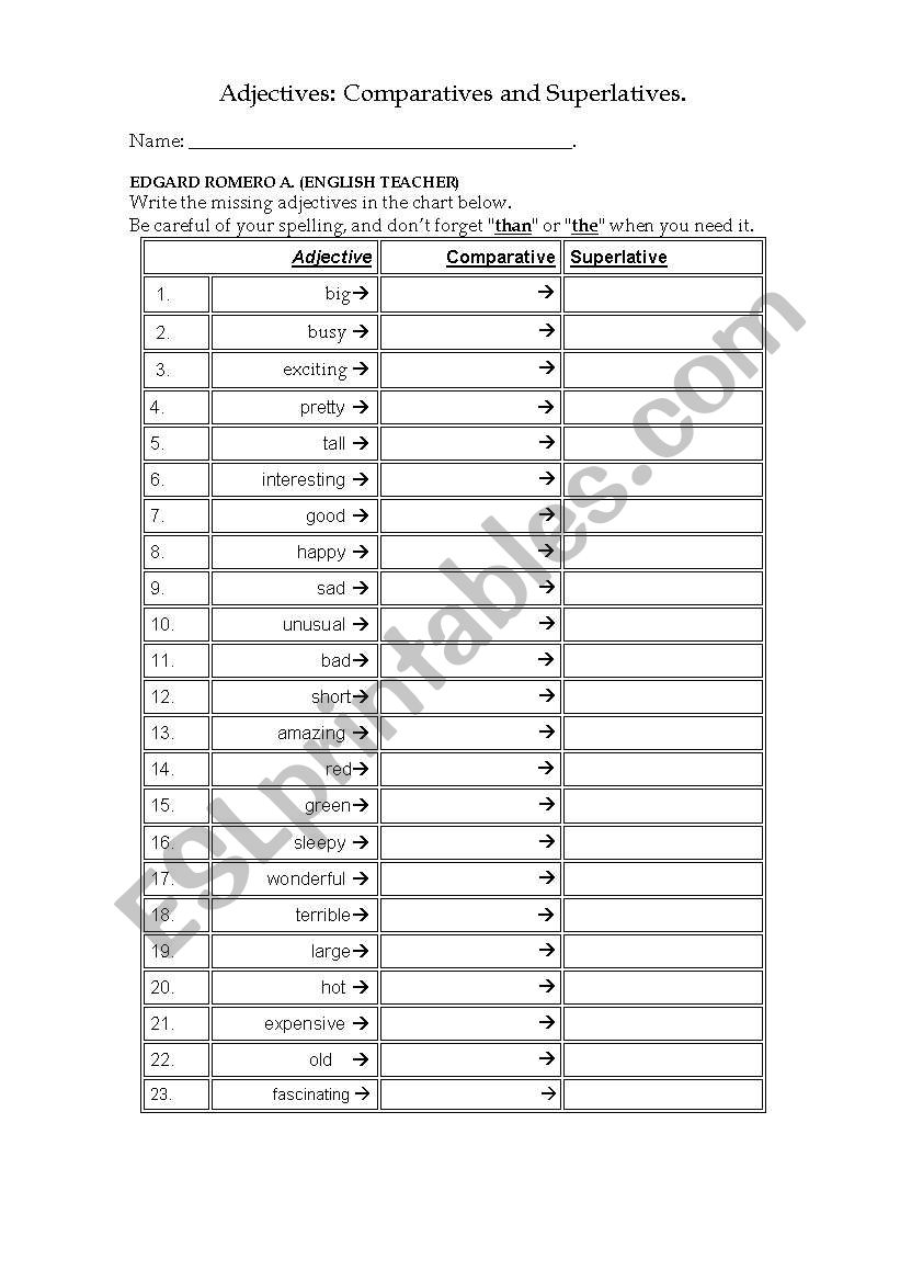 Comparative and Superlative Workshop