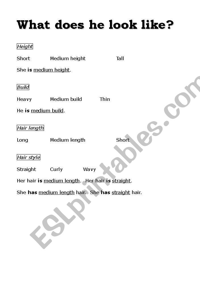 Describing people worksheet