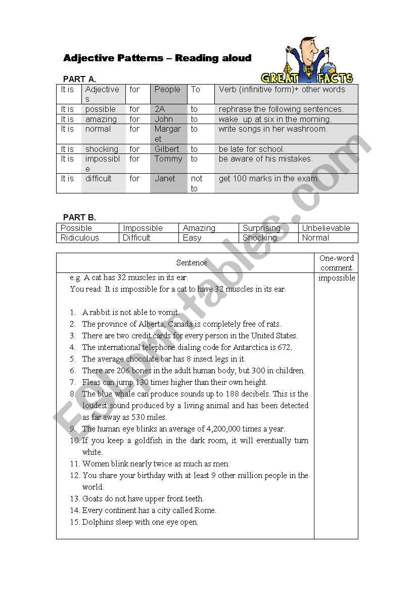 Adjective Patterns - Reading Aloud exercise