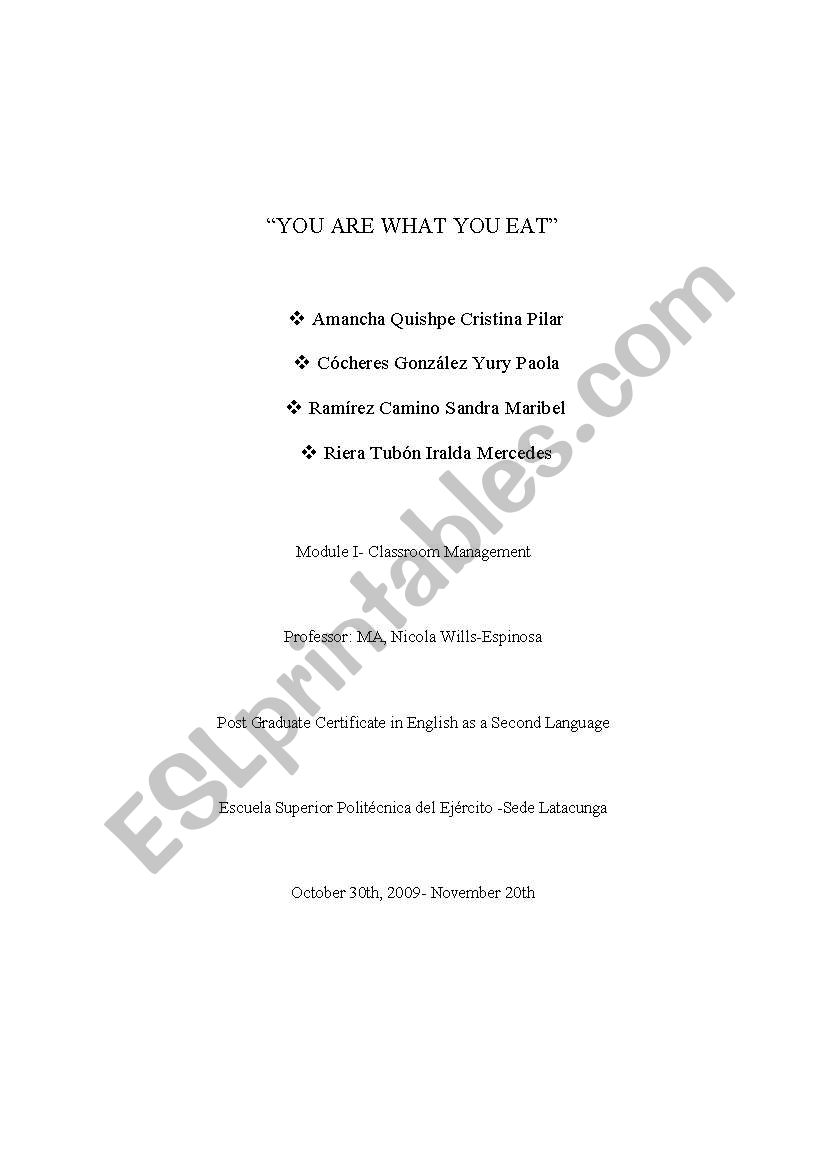 LESSON PLAN FOOD worksheet