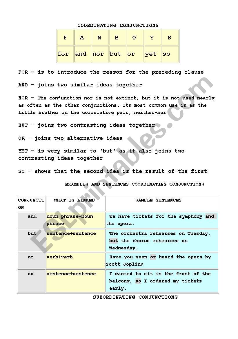 conjunctions worksheet