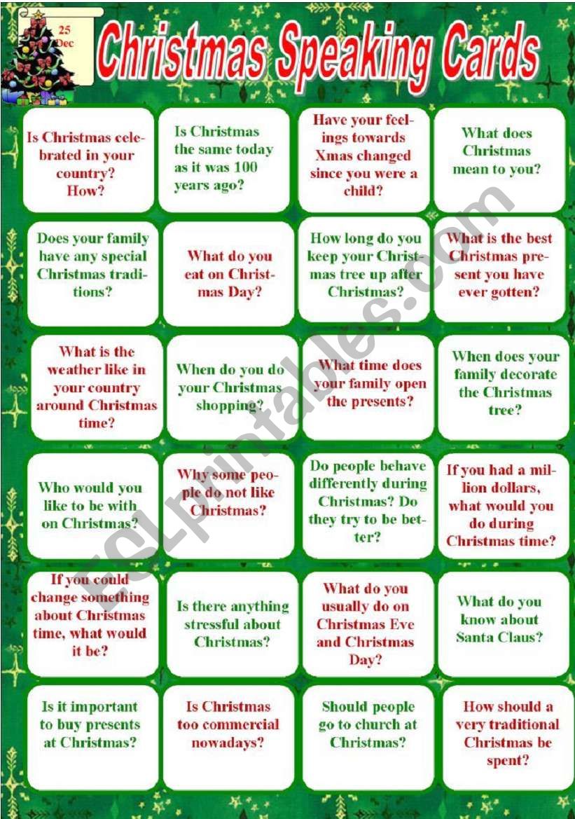 Christmas Speaking Cards worksheet