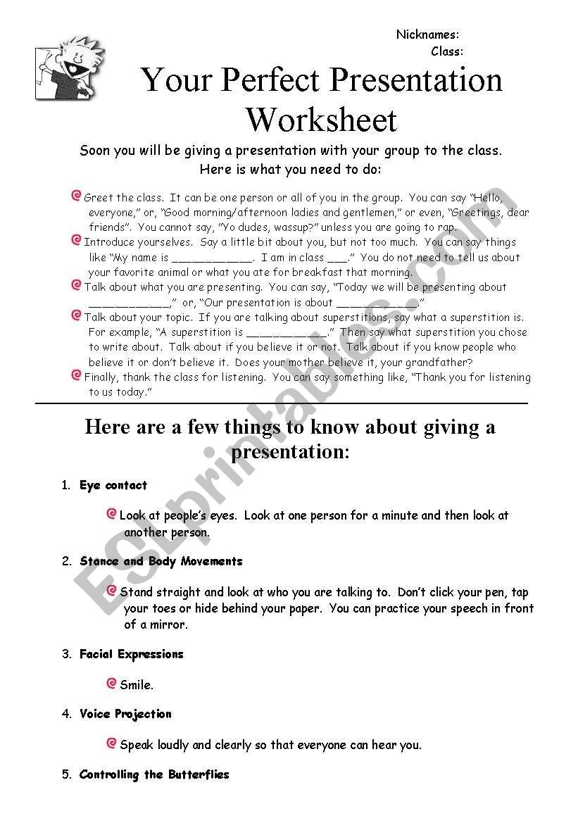 How to give a presentation worksheet
