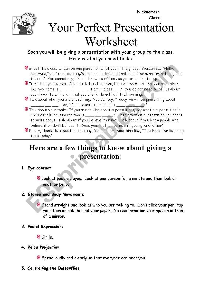 how to give a presentation worksheet