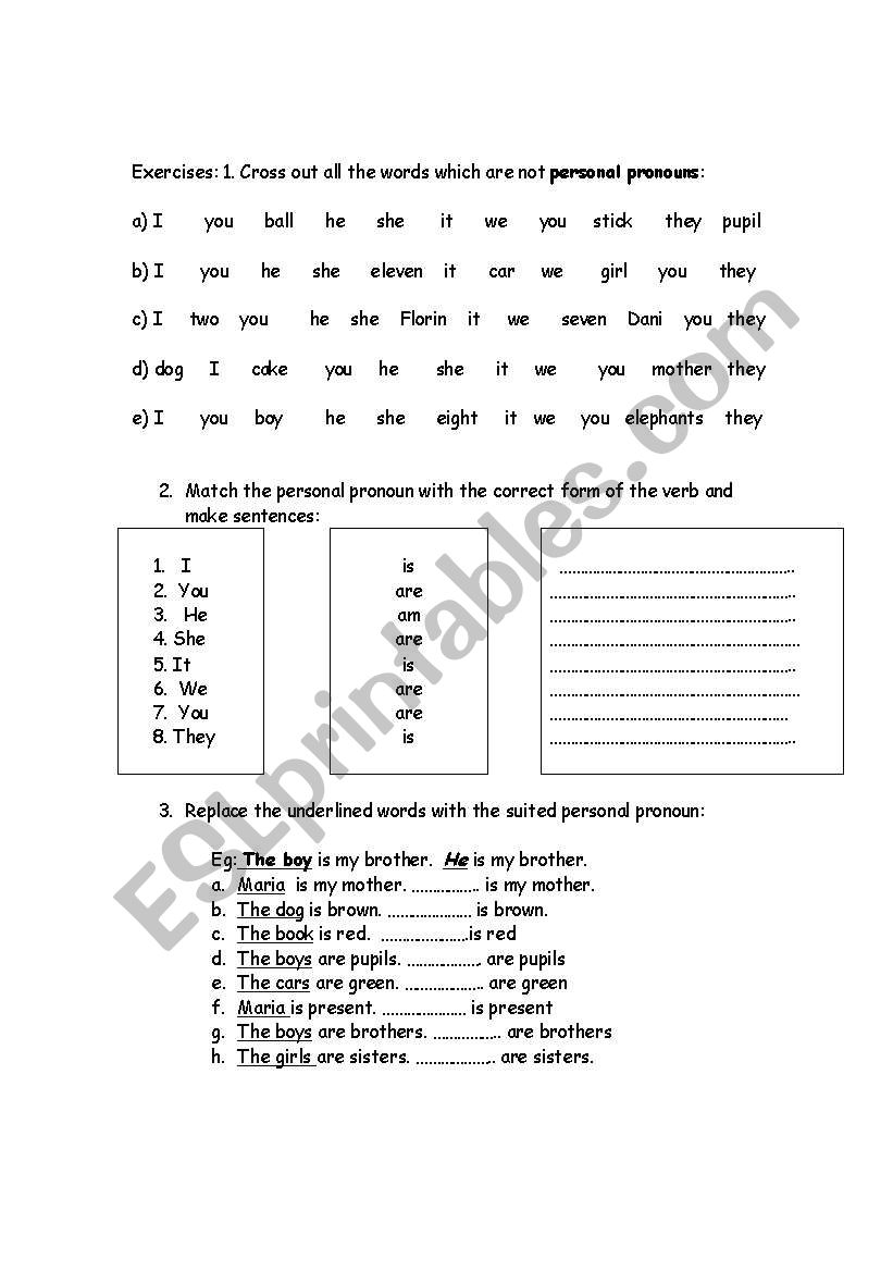 Personal pronoun exercises worksheet