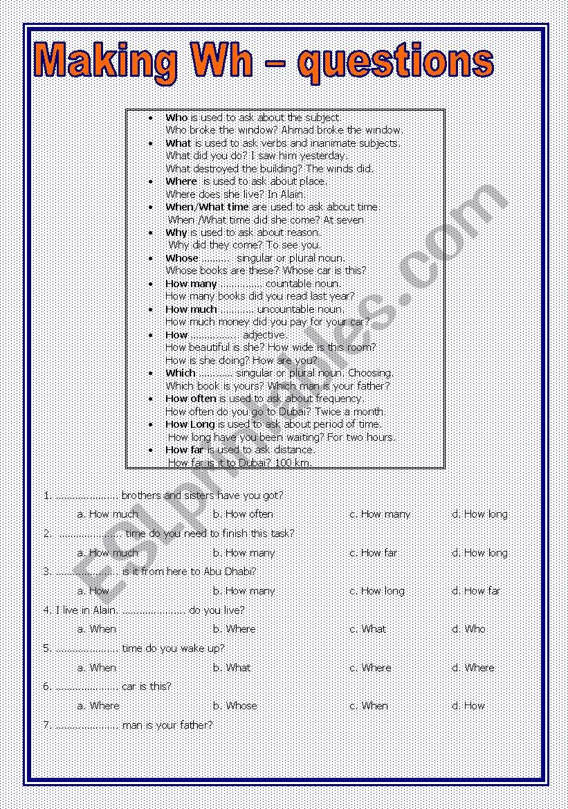 Question words worksheet