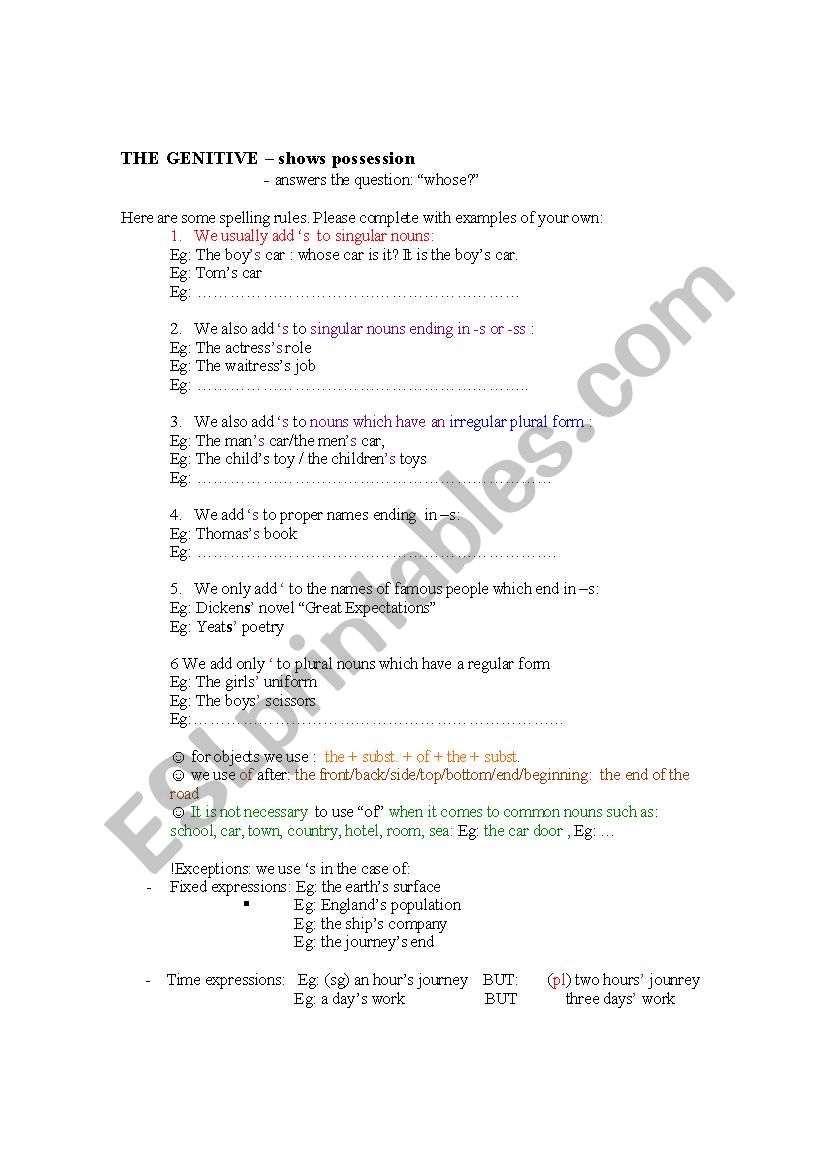 the genitive worksheet