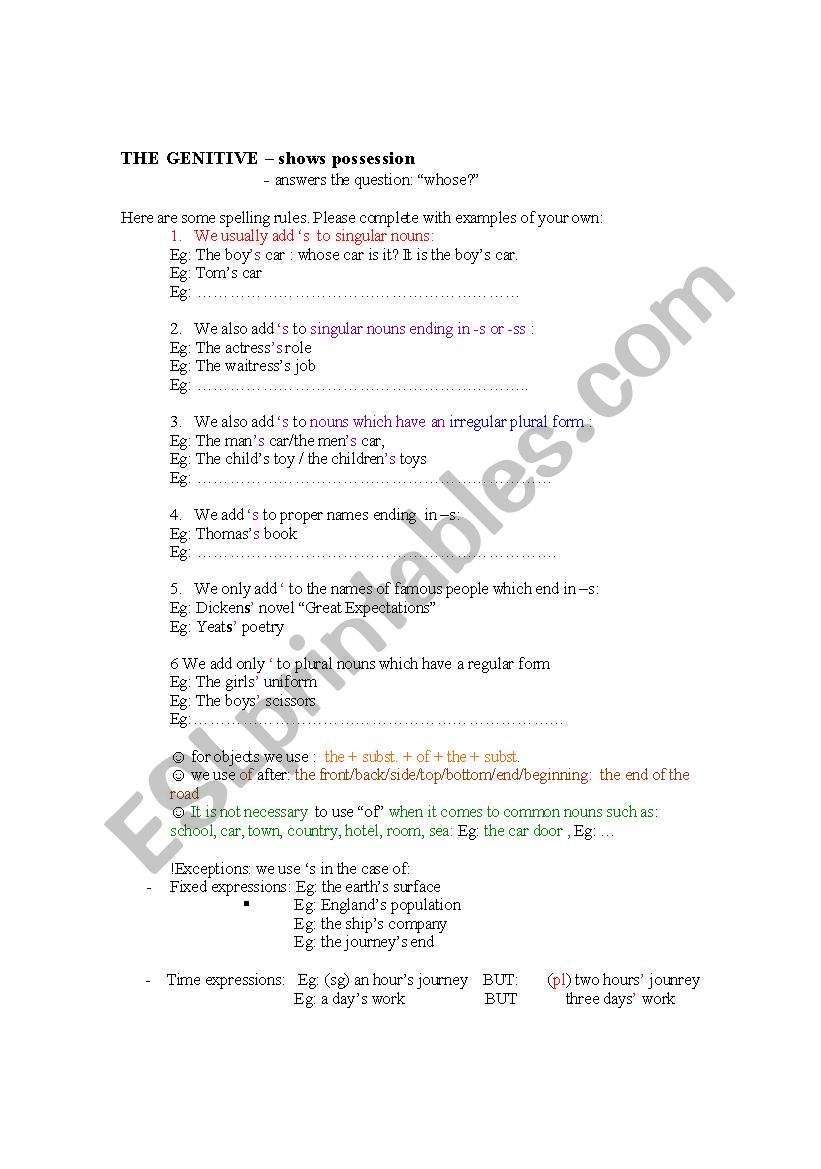 the genitive worksheet