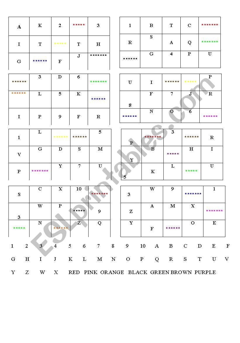 numbers alphabet and colors bingo