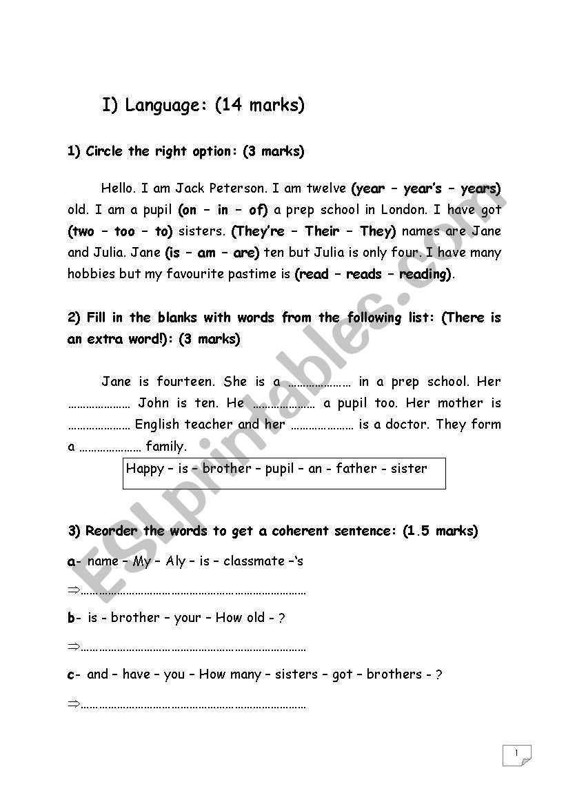 a mock exam for elementary pupils